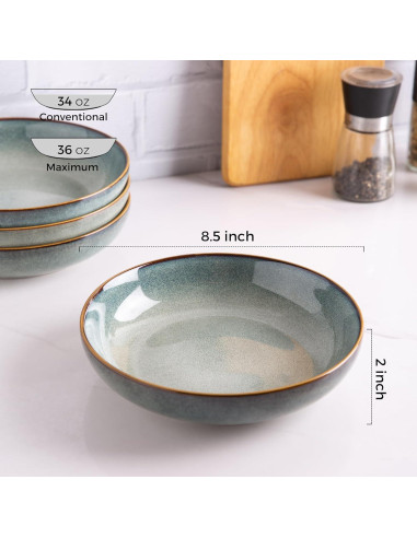 Cuencos de Cerámica AmorArc 4 Piezas 36oz Azul Océano