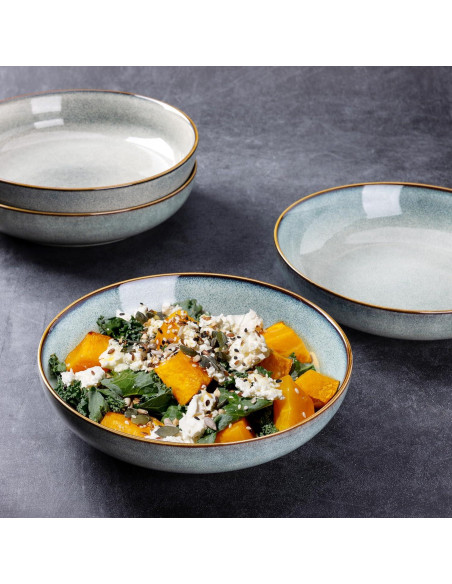 Cuencos de Cerámica AmorArc 4 Piezas 36oz Azul Océano