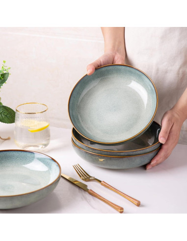 Cuencos de Cerámica AmorArc 4 Piezas 36oz Azul Océano