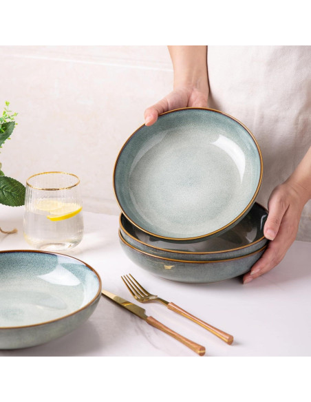 Cuencos de Cerámica AmorArc 4 Piezas 36oz Azul Océano