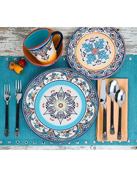 Set de Vajilla Euro Ceramica Zanzibar 16 Piezas Floral