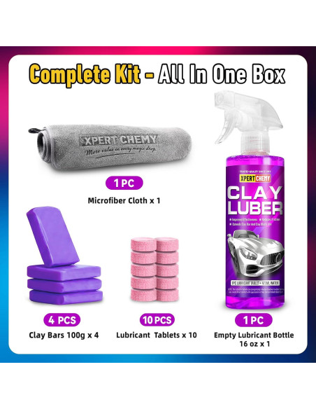 Barras de Arcilla para Auto XPERTCHEMY 400g y Lubricante 16oz