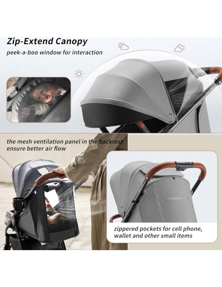 Carrito de Bebé Tinyiota Plegable con Capota UPF 50+ Gris