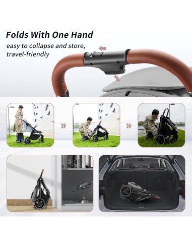 Carrito de Bebé Tinyiota Plegable con Capota UPF 50+ Gris