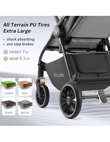Carrito de Bebé Tinyiota Plegable con Capota UPF 50+ Gris