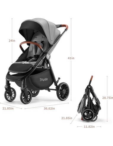 Carrito de Bebé Tinyiota Plegable con Capota UPF 50+ Gris