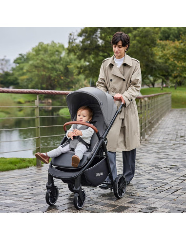 Carrito de Bebé Tinyiota Plegable con Capota UPF 50+ Gris
