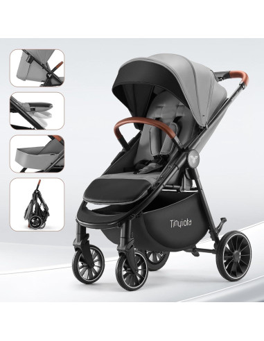 Carrito de Bebé Tinyiota Plegable con Capota UPF 50+ Gris