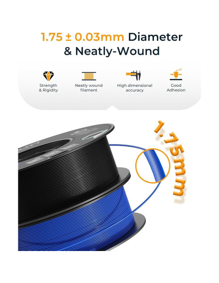 Filamento 3D PETG Creality 1.75mm 1KG Negro Alta Precisión