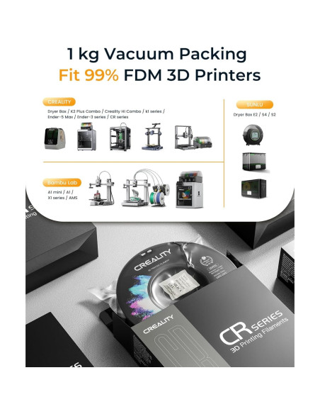 Filamento 3D PETG Creality 1.75mm 1KG Negro Alta Precisión