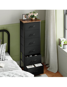 Cómoda Alta Somdot 6 Cajones Marrón Rústico Negro 114.88 cm 2