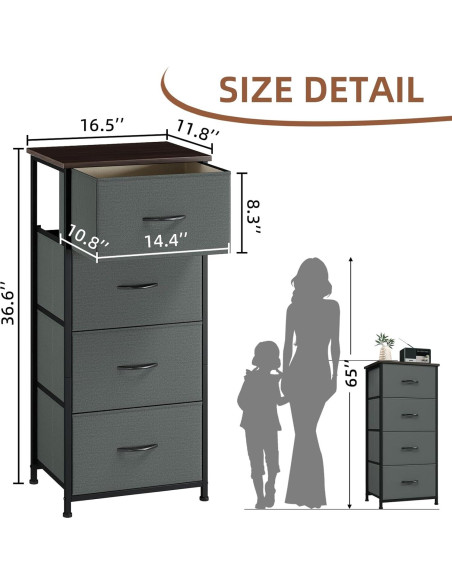 Cómoda Somdot 4 Cajones Gris Carbón para Dormitorio y Closet