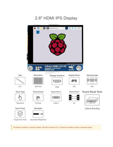 Pantalla LCD HDMI 2.8" XYGStudy 480x640 Brillo Ajustable