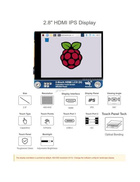 Pantalla LCD HDMI 2.8" XYGStudy 480x640 Brillo Ajustable