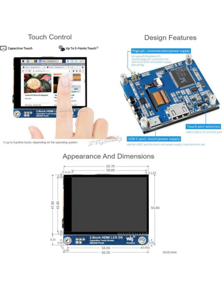 Pantalla LCD HDMI 2.8" XYGStudy 480x640 Brillo Ajustable