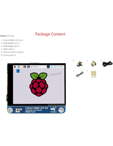 Pantalla LCD HDMI 2.8" XYGStudy 480x640 Brillo Ajustable