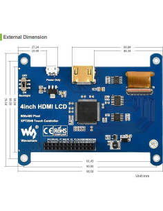 Pantalla LCD IPS 4" Waveshare 800x480 Táctil Resistiva HDMI 2