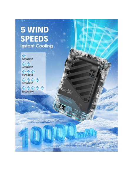 Ventilador Portátil Grelife Clip Cintura 10000 RPM 5 Velocidades