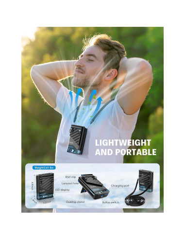 Ventilador Portátil Grelife Clip Cintura 10000 RPM 5 Velocidades