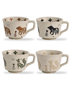 Set de 4 Tazas de Cerámica Rústica Swuut Animales 354 ml