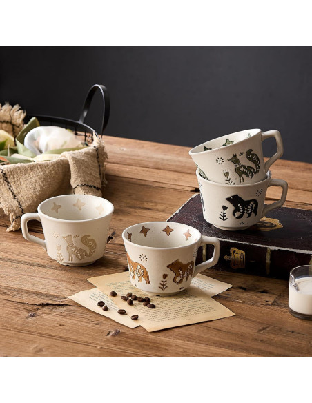 Set de 4 Tazas de Cerámica Rústica Swuut Animales 354 ml
