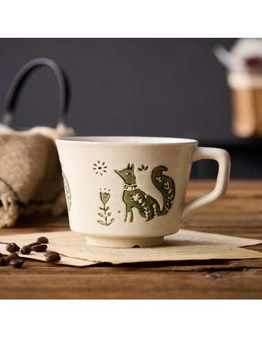 Set de 4 Tazas de Cerámica Rústica Swuut Animales 354 ml