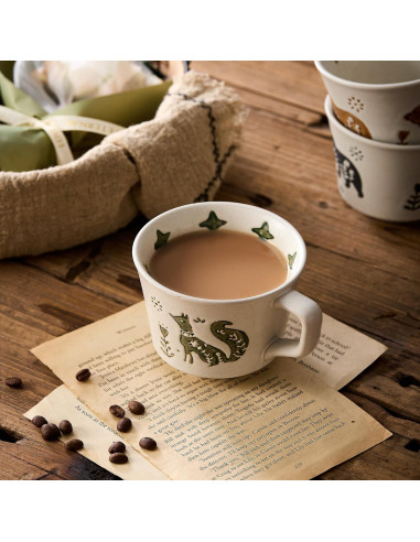 Set de 4 Tazas de Cerámica Rústica Swuut Animales 354 ml