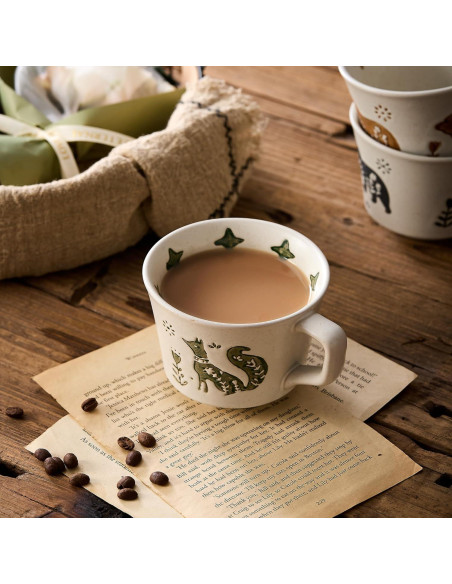 Set de 4 Tazas de Cerámica Rústica Swuut Animales 354 ml