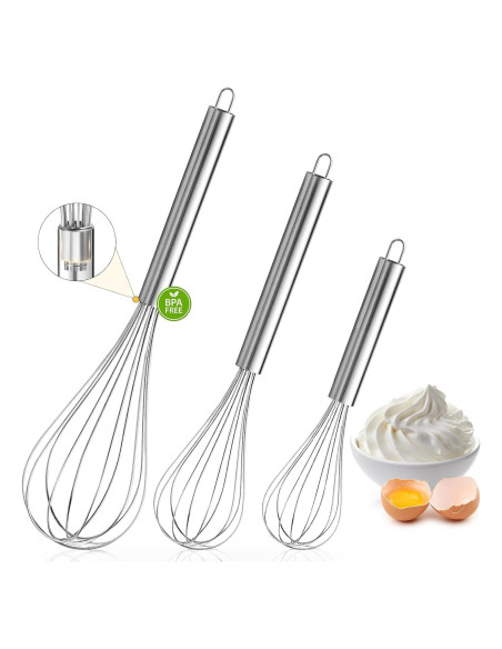 Conjunto de 3 Batidores de Alambre OOKUU - Acero Inoxidable