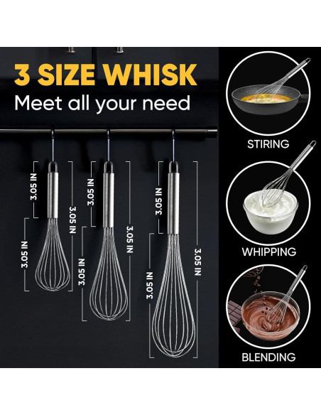 Conjunto de 3 Batidores de Alambre OOKUU - Acero Inoxidable