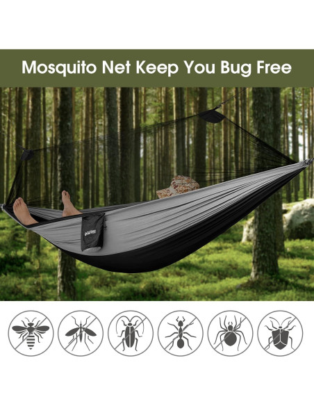 Hamaca de Camping G4Free Doble con Red y Cubierta de Lluvia