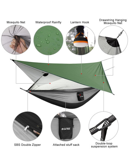 Hamaca de Camping G4Free Doble con Red y Cubierta de Lluvia