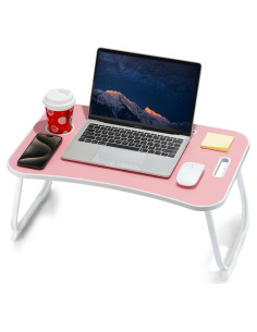 Escritorio de Cama Plegable ZEAPTAC Rosa 60x40 cm con Portavasos