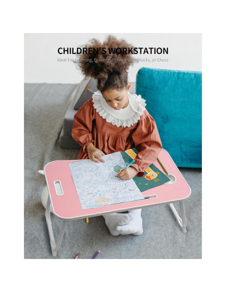 Escritorio de Cama Plegable ZEAPTAC Rosa 60x40 cm con Portavasos