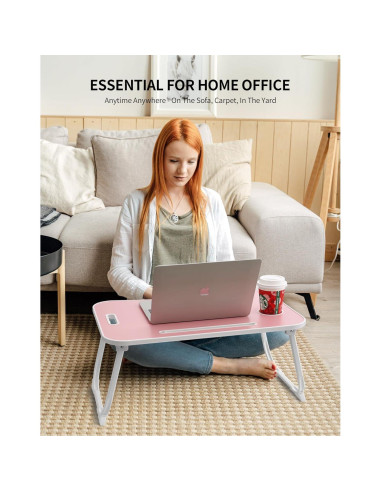 Escritorio de Cama Plegable ZEAPTAC Rosa 60x40 cm con Portavasos