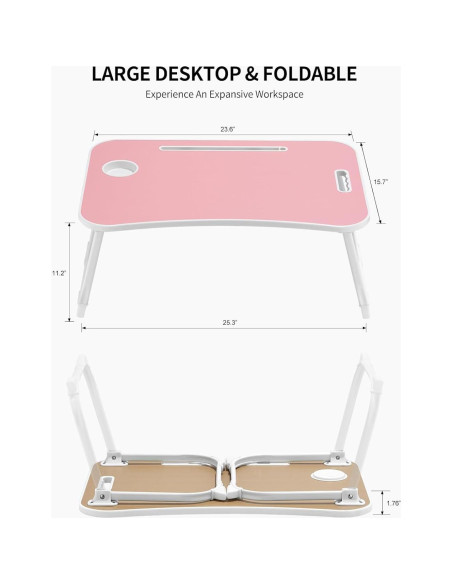 Escritorio de Cama Plegable ZEAPTAC Rosa 60x40 cm con Portavasos