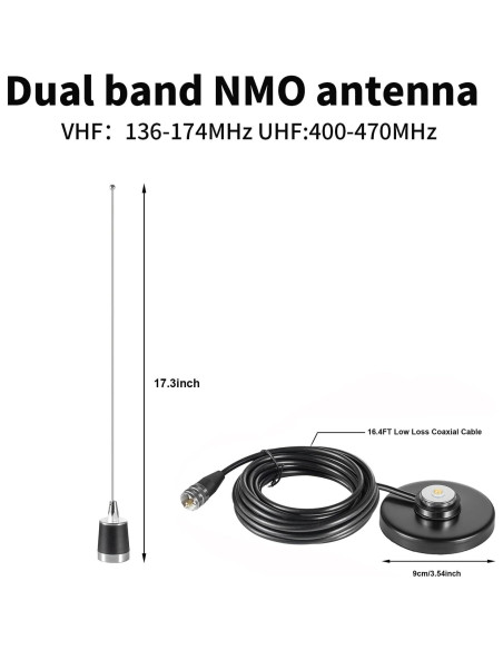 Antena de Montaje Magnético NMO Eifagur 2m 70cm UHF VHF