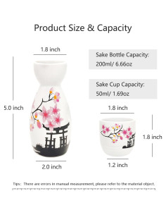 Juego de Sake 5 Piezas Artesanos Antiguos Cerámica Sakura 2
