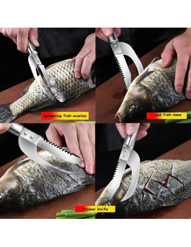Removedor de escamas de pescado HENWAFX 3 en 1 acero inoxidable