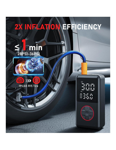 Compresor de Aire Portátil JUSUOX 150 PSI con Manómetro y Luz LED