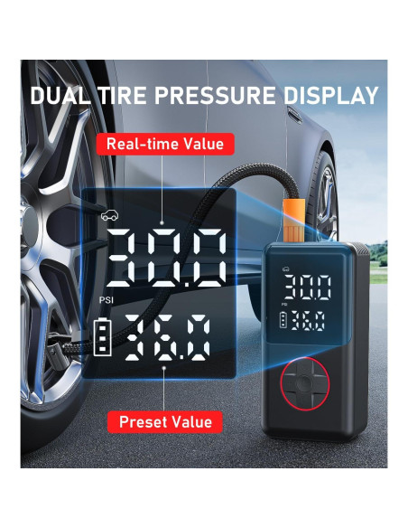 Compresor de Aire Portátil JUSUOX 150 PSI con Manómetro y Luz LED