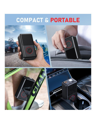 Compresor de Aire Portátil JUSUOX 150 PSI con Manómetro y Luz LED