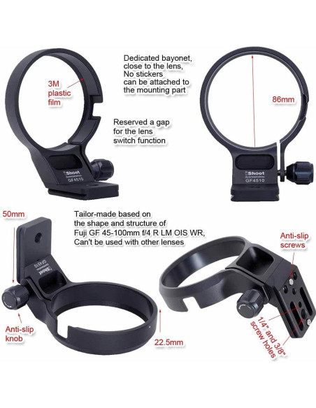 Anillo de Montaje en Trípode iShoot IS-GF4510 para Lente Fuji GF 45-100mm