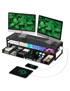 Soporte de Monitor de Metal Simple Trending con USB 2.0 Negro