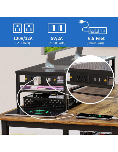 Soporte de Monitor de Metal Simple Trending con USB 2.0 Negro