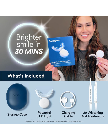 Kit de Blanqueamiento Dental Auraglow LED 20 Tratamientos