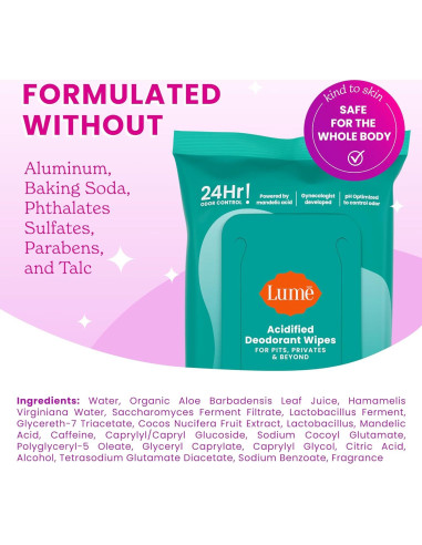 Toallitas Desodorantes Lume - 15 Unidades - Pepino Fresco - Control 24h