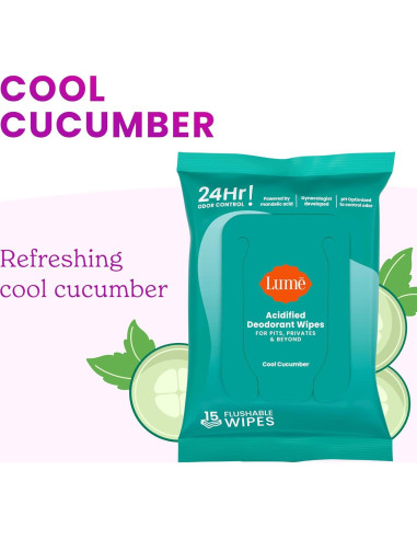 Toallitas Desodorantes Lume - 15 Unidades - Pepino Fresco - Control 24h