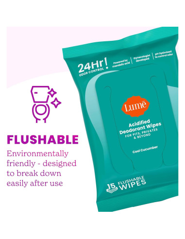 Toallitas Desodorantes Lume - 15 Unidades - Pepino Fresco - Control 24h