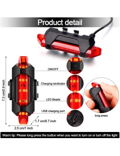 6 Luces de Bicicleta Recargables Mudder Impermeables USB 2